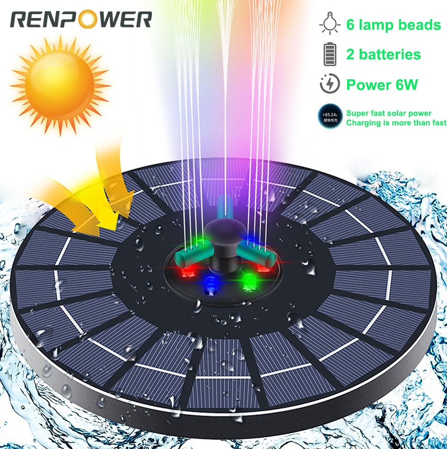 Fuente solar con luces de color 4W6W La boquilla giratoria puede almacenar electricidad para el jardín paisajismo Fuente de la bomba de agua flotante